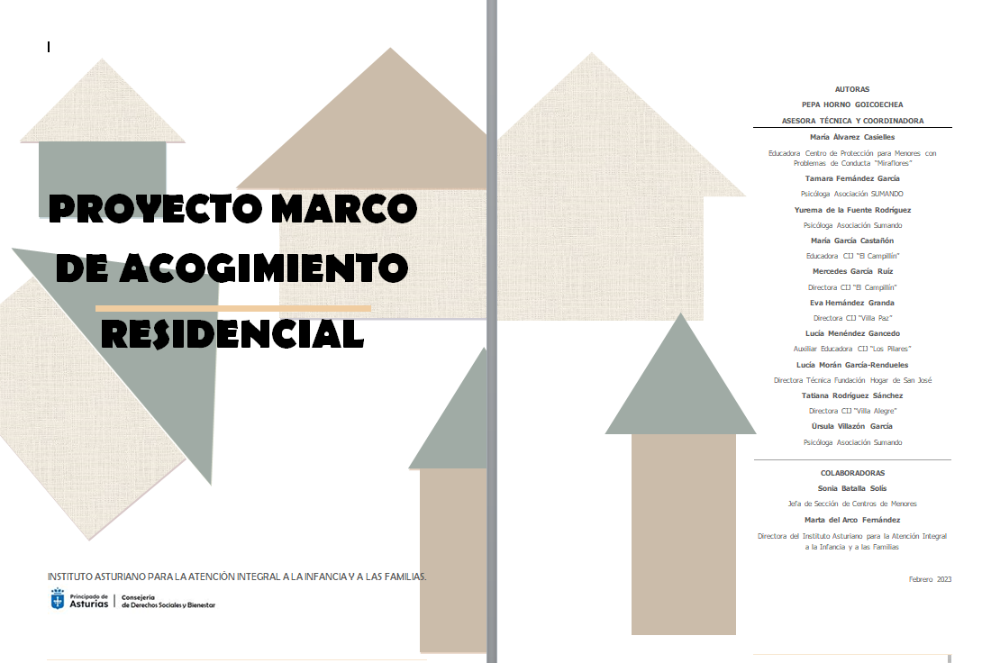 Portada del "Proyecto Marco de Acogimiento Residencial", con unas siluetas abstractas que recuerdan casas.