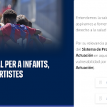 Combinación de la portada empleada en la presentación del Plan Integral de Salud Mental del FC Barcelona y su Fundación, con un grupo de adolescentes en círculo con su entrenador y a la derecha una captura de pantalla que presenta el Posicionamiento y el Protocolo de Salud Mental.